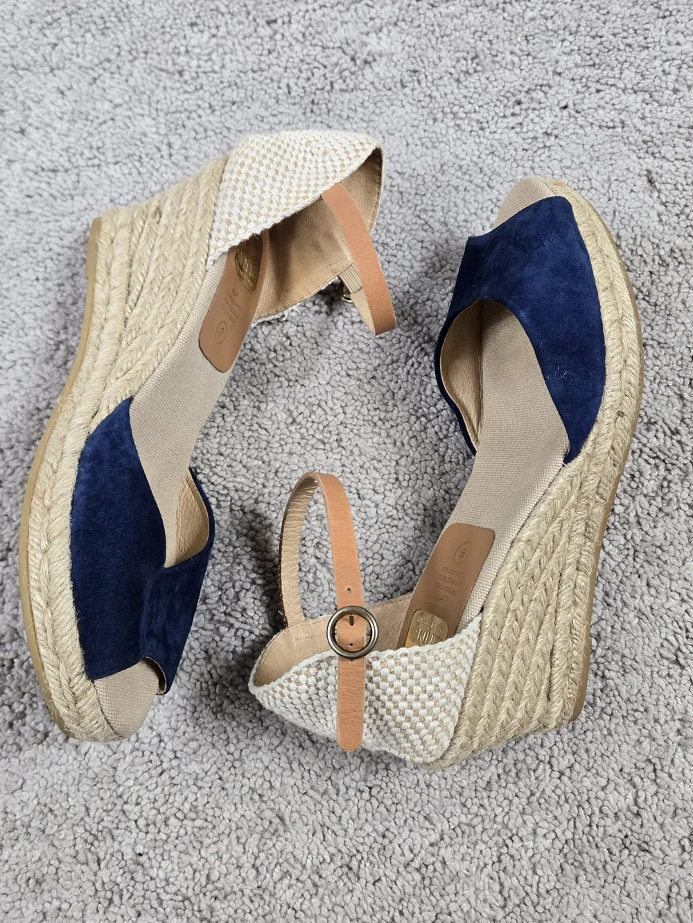 Kanna Navy Suede Jute Espadrille Wedge Heeled Sandals Size 9 Summer Nautical